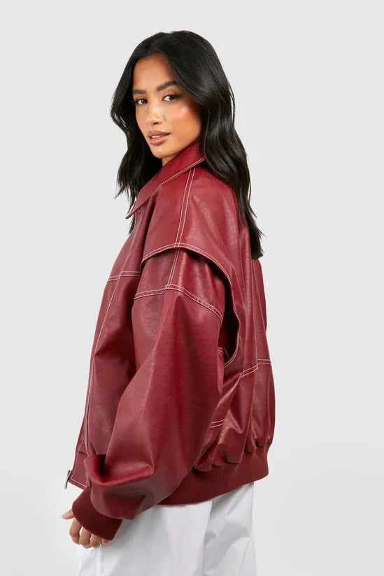 Aurrelia | Oversized Red Bomber Jacket