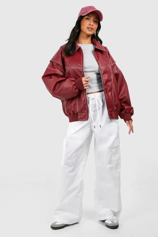 Aurrelia | Oversized Red Bomber Jacket