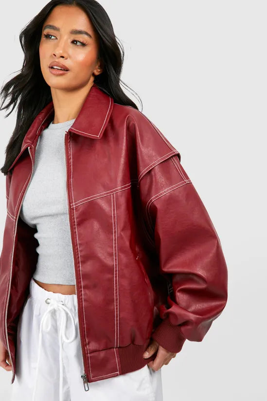 Aurrelia | Oversized Red Bomber Jacket