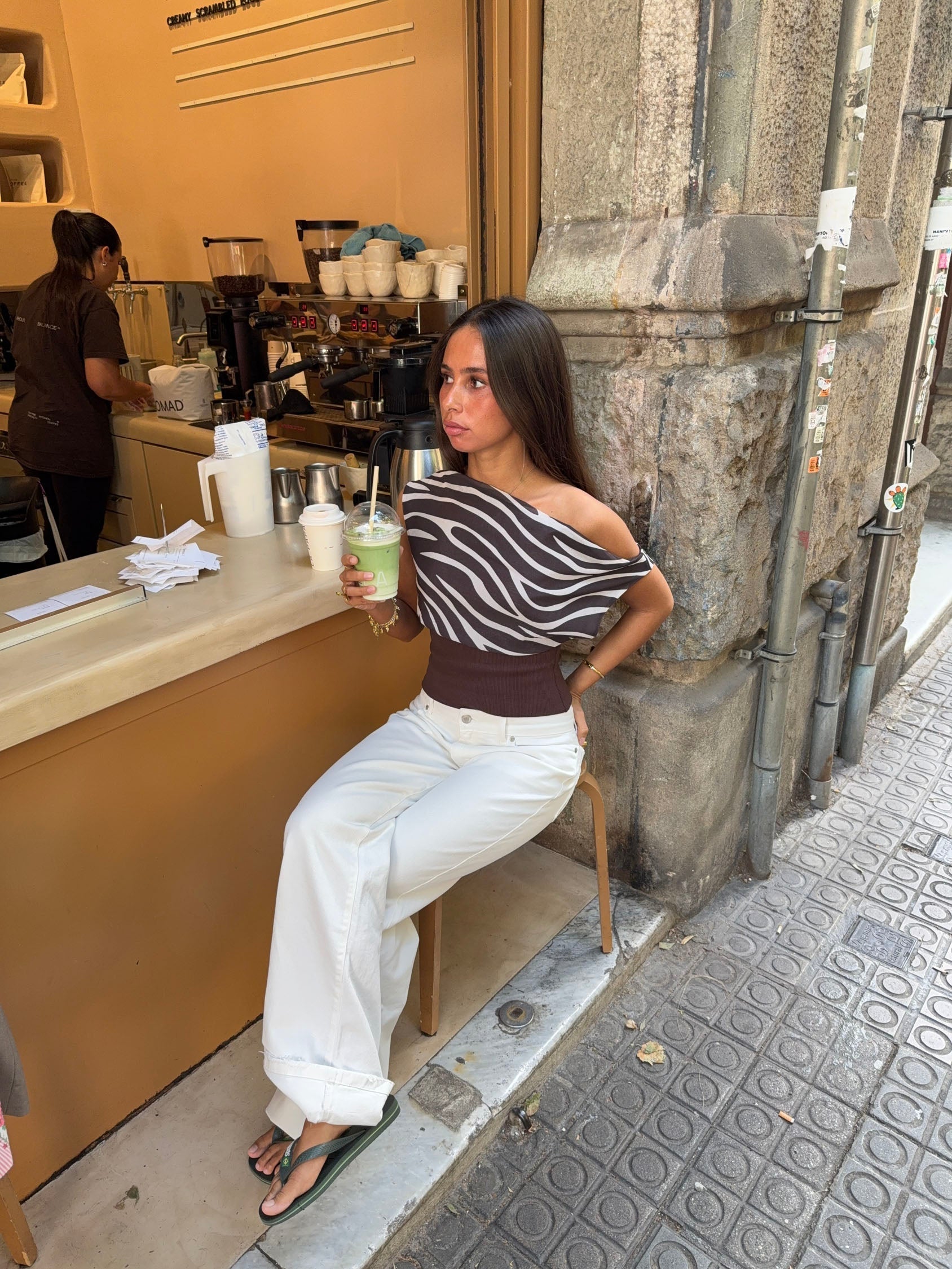 Kimmie top with zebra print - Brown/white