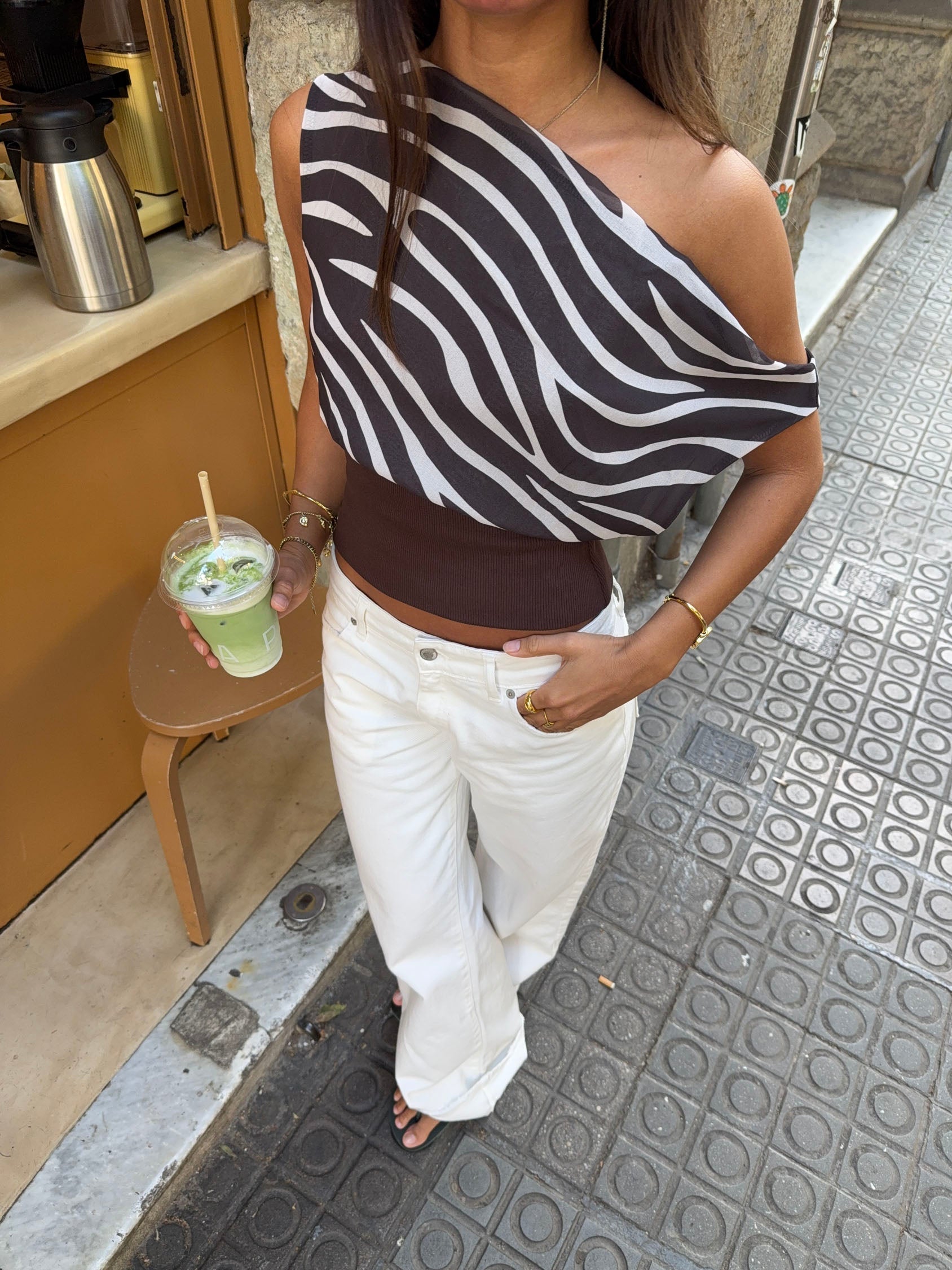 Kimmie top with zebra print - Brown/white