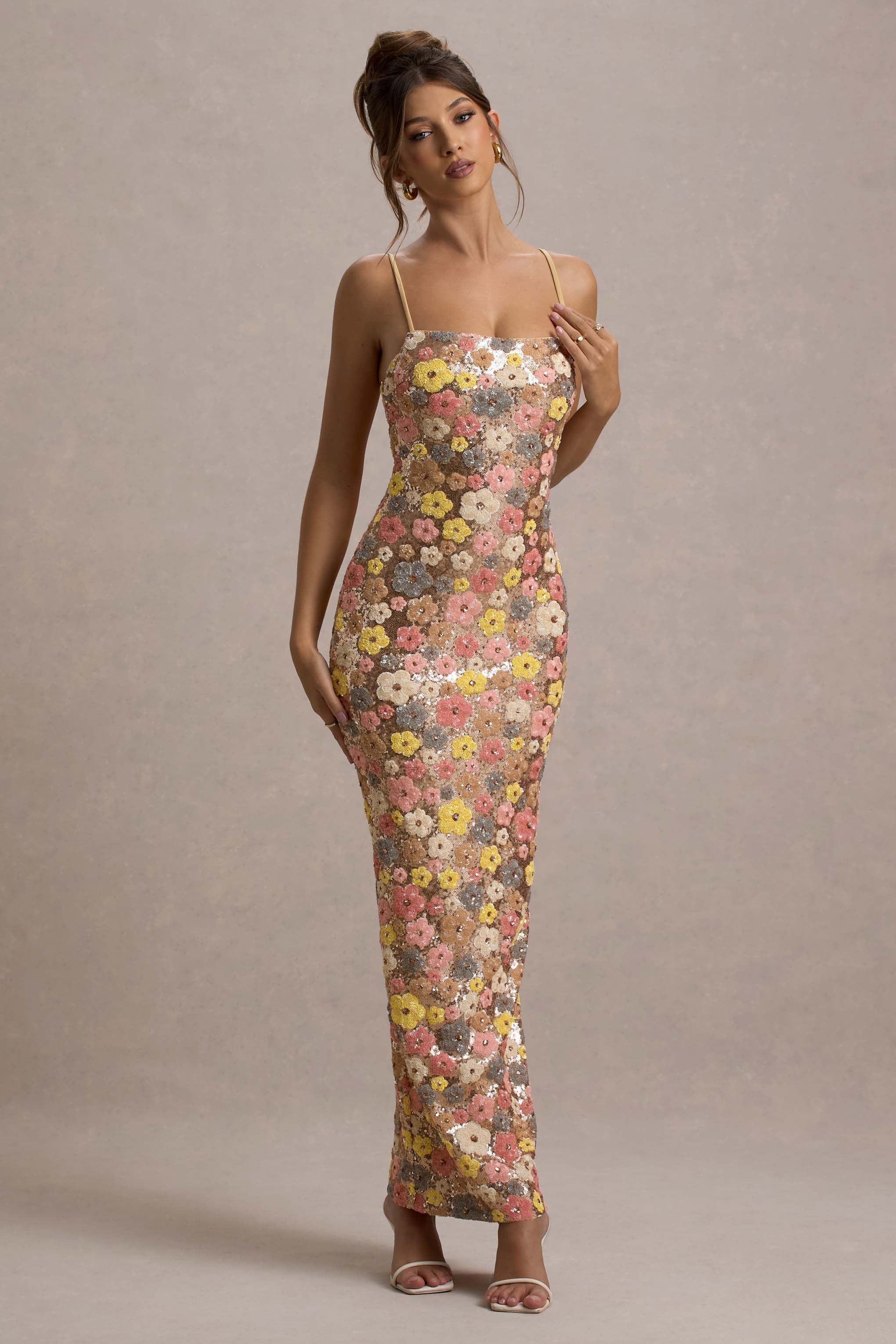 Elara Floral Sequin Maxi Dress